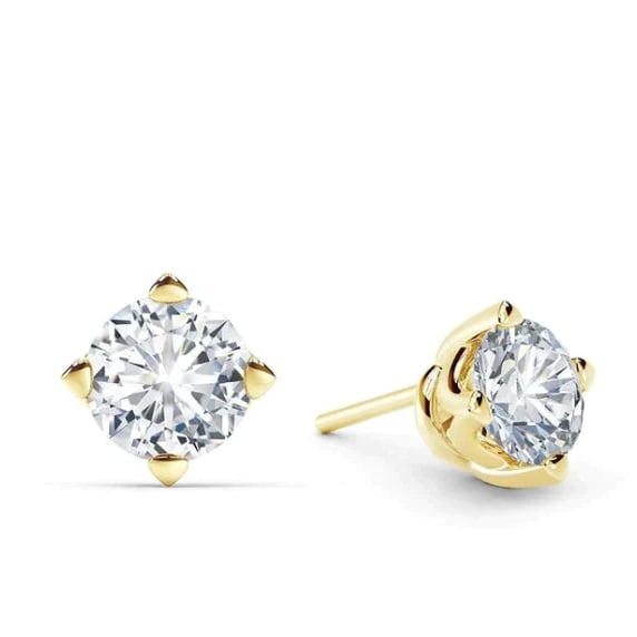 14k Yellow Gold 1-4 Carat Round 4 Prong Solitaire Created Diamond Stud Earrings 4mm Image 1