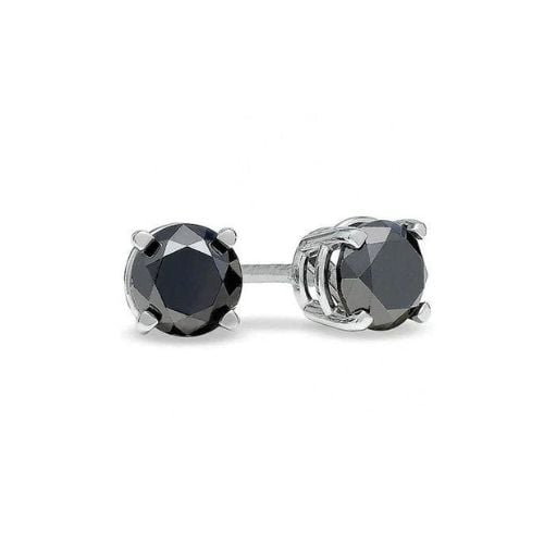 14k White Gold 1ct Created Black Manmade Diamond Round Stud Earrings Image 1