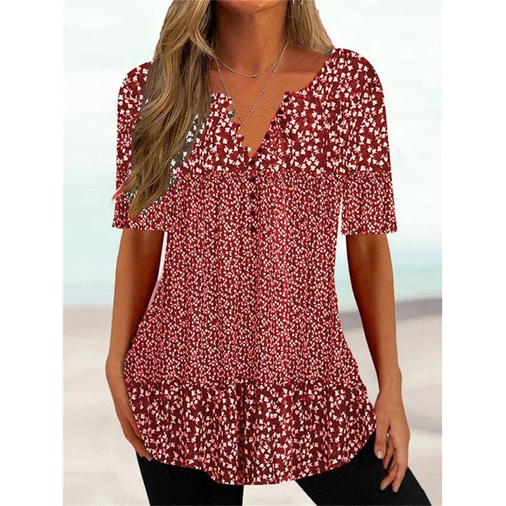 Womens Summer Tunics V Neck Floral Regular Fit Casual Shirt Image 2