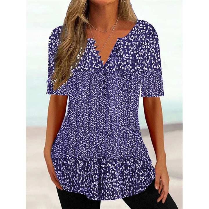 Womens Summer Tunics V Neck Floral Regular Fit Casual Shirt Image 3