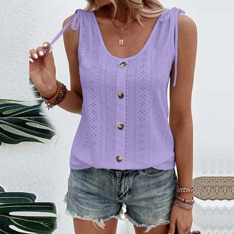 Casual Loose Plain Crew Neck Tank Top Image 9