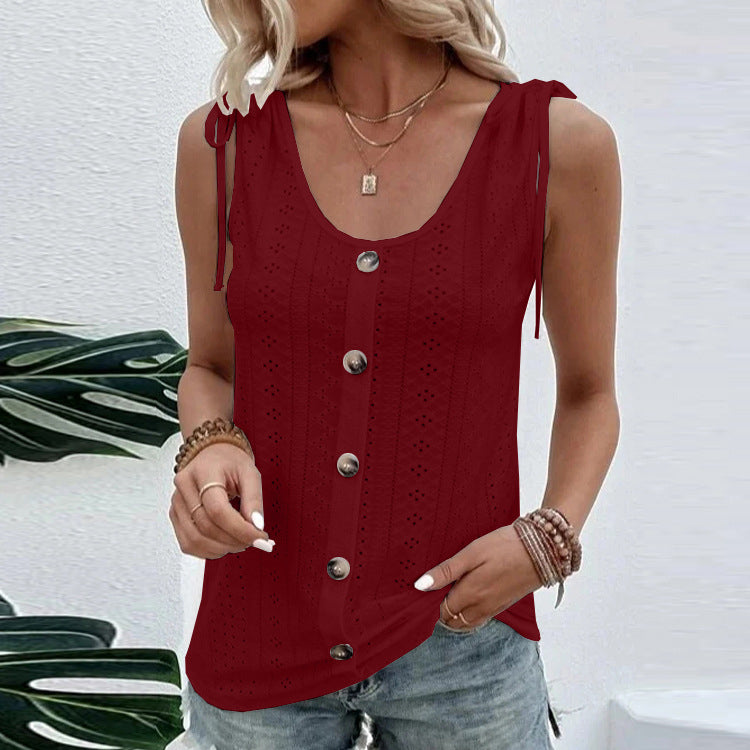 Casual Loose Plain Crew Neck Tank Top Image 7