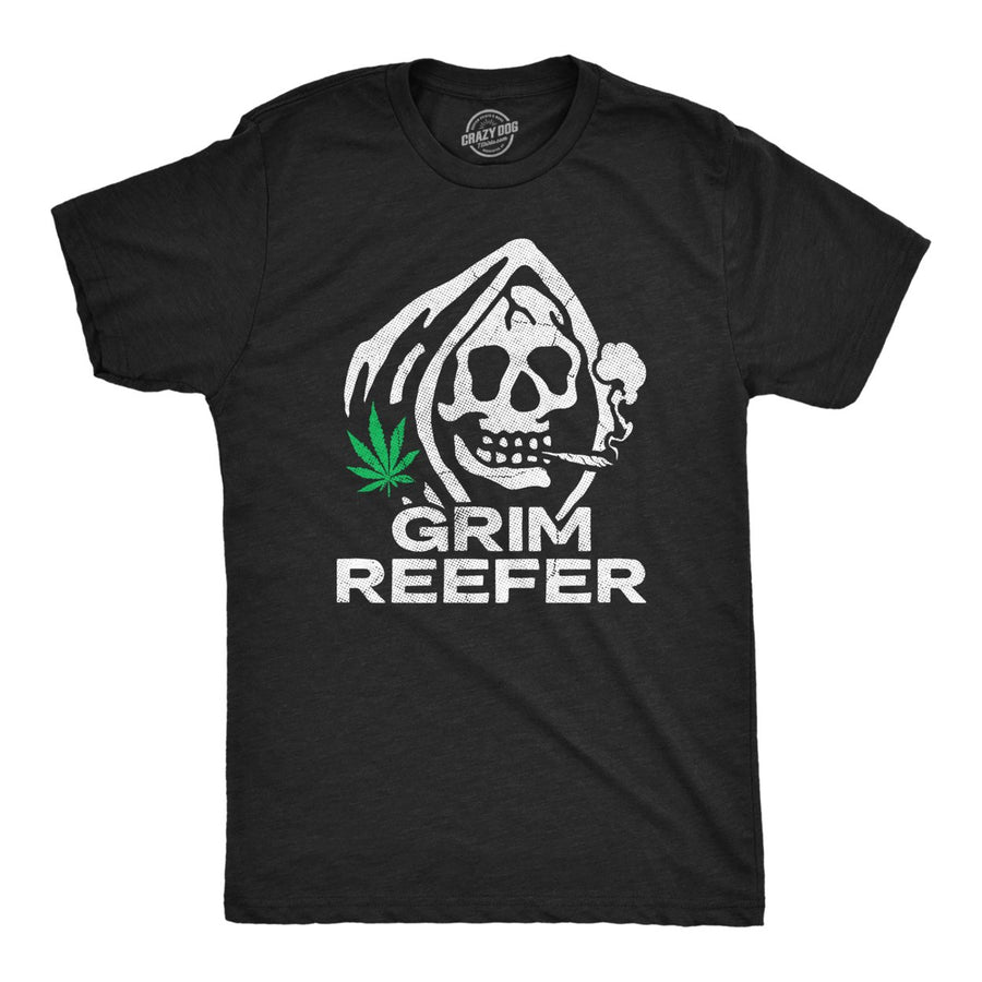 Mens Grim Reefer T Shirt Funny 420 Joint Smoking Reaper Weed Leaf Tee For Guys Image 1