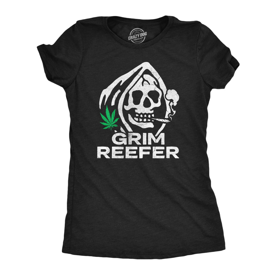 Womens Grim Reefer T Shirt Funny 420 Joint Smoking Reaper Weed Leaf Tee For Ladies Image 1