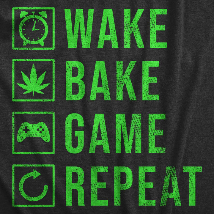 Womens Wake Bake Game Repeat T Shirt Funny 420 Weed Video Gaming Lovers Tee For Ladies Image 2