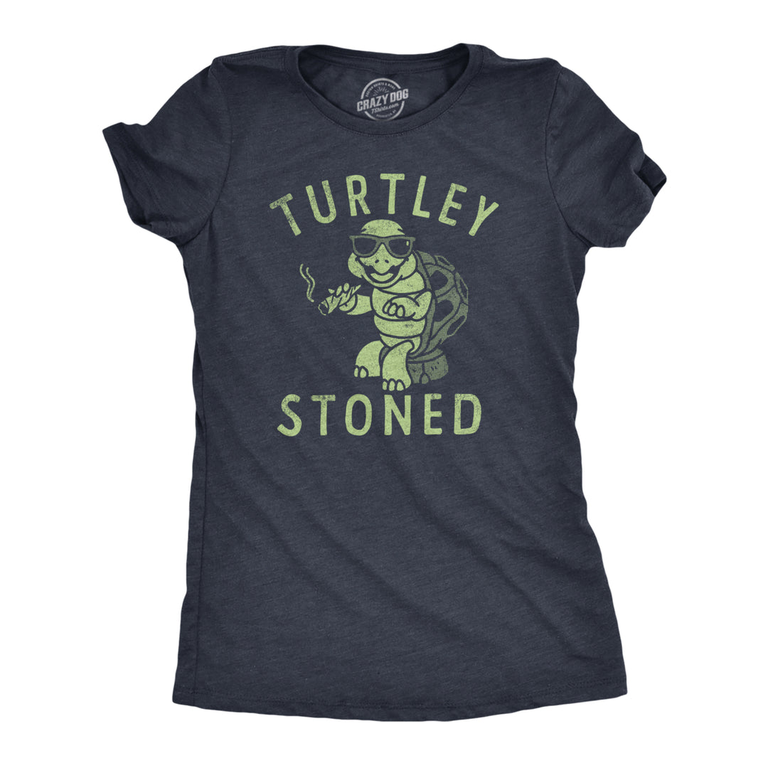 Womens Turtley Stoned T Shirt Funny 420 Joint Smoking Turtle Joke Tee For Ladies Image 1