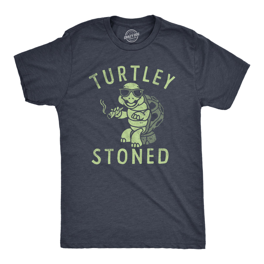 Mens Turtley Stoned T Shirt Funny 420 Joint Smoking Turtle Joke Tee For Guys Image 1