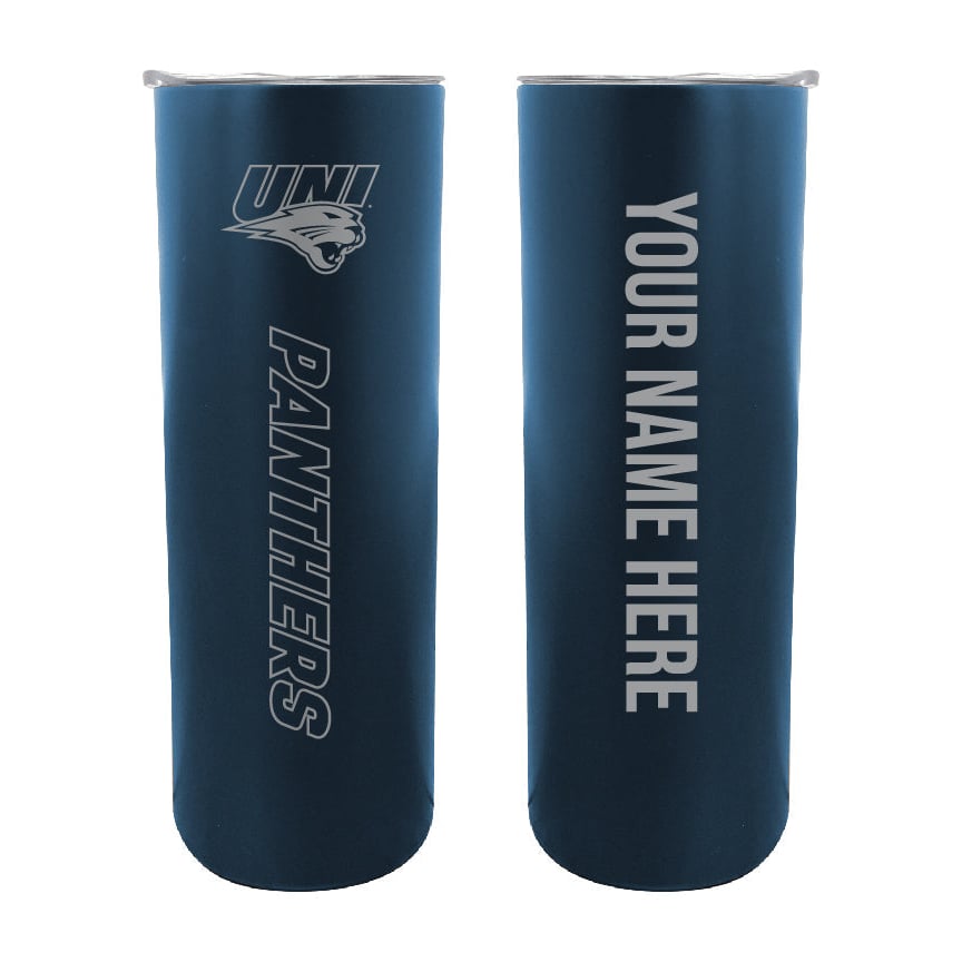 Northern Iowa Panthers Etched Custom NCAA Skinny Tumbler - 20oz Personalized Stainless Steel Insulated Mug Image 1