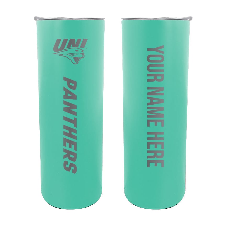 Northern Iowa Panthers Etched Custom NCAA Skinny Tumbler - 20oz Personalized Stainless Steel Insulated Mug Image 1