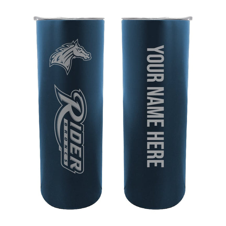 Rider University Broncos Etched Custom NCAA Skinny Tumbler - 20oz Personalized Stainless Steel Insulated Mug Image 1