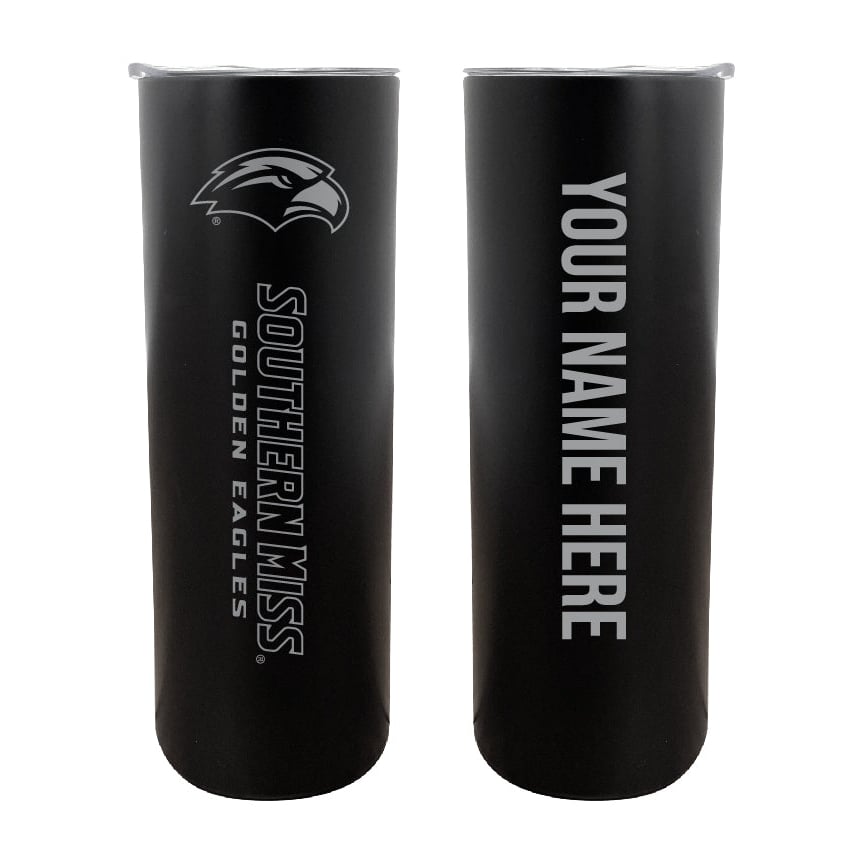 Southern Mississippi Golden Eagles Etched Custom NCAA Skinny Tumbler - 20oz Personalized Stainless Steel Insulated Mug Image 1