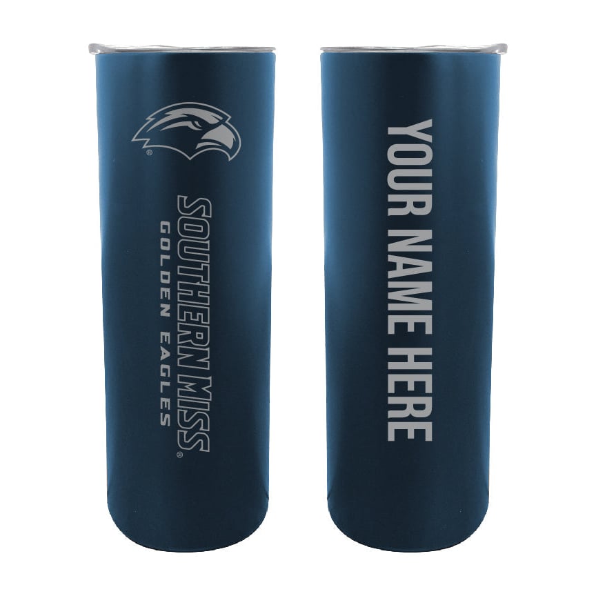 Southern Mississippi Golden Eagles Etched Custom NCAA Skinny Tumbler - 20oz Personalized Stainless Steel Insulated Mug Image 2