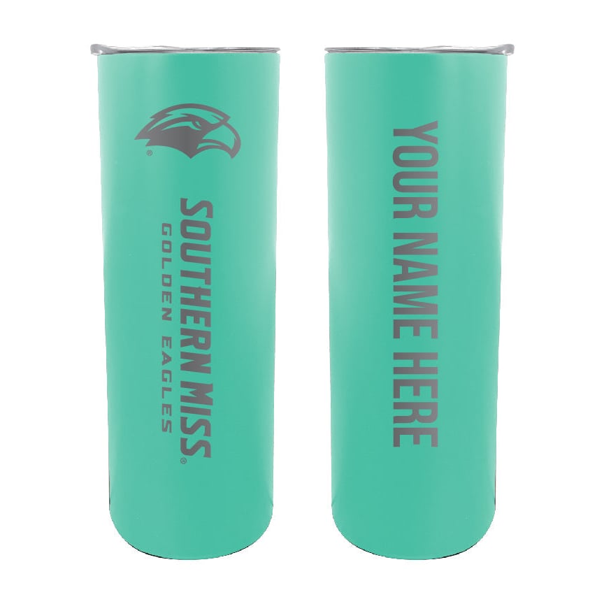 Southern Mississippi Golden Eagles Etched Custom NCAA Skinny Tumbler - 20oz Personalized Stainless Steel Insulated Mug Image 1