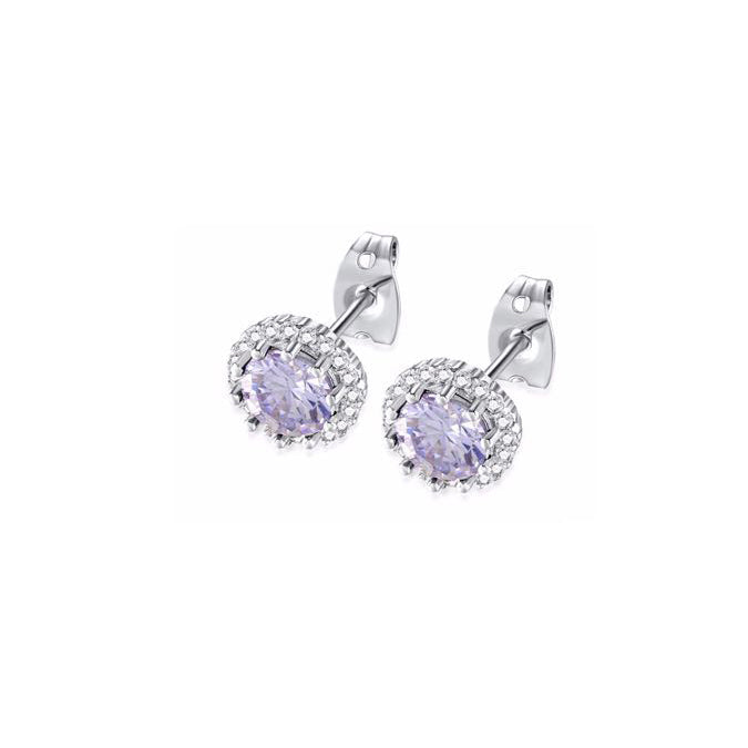 14k White Gold Plated 1-2 Ct Created Halo Round Tanzanite Stud Earrings Image 1