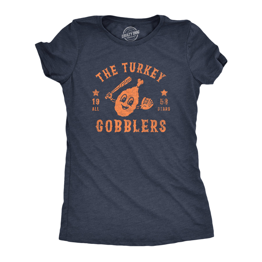 Womens The Turkey Gobblers All Stars T Shirt Funny Thanksgiving Dinner Baseball Team Tee For Ladies Image 1