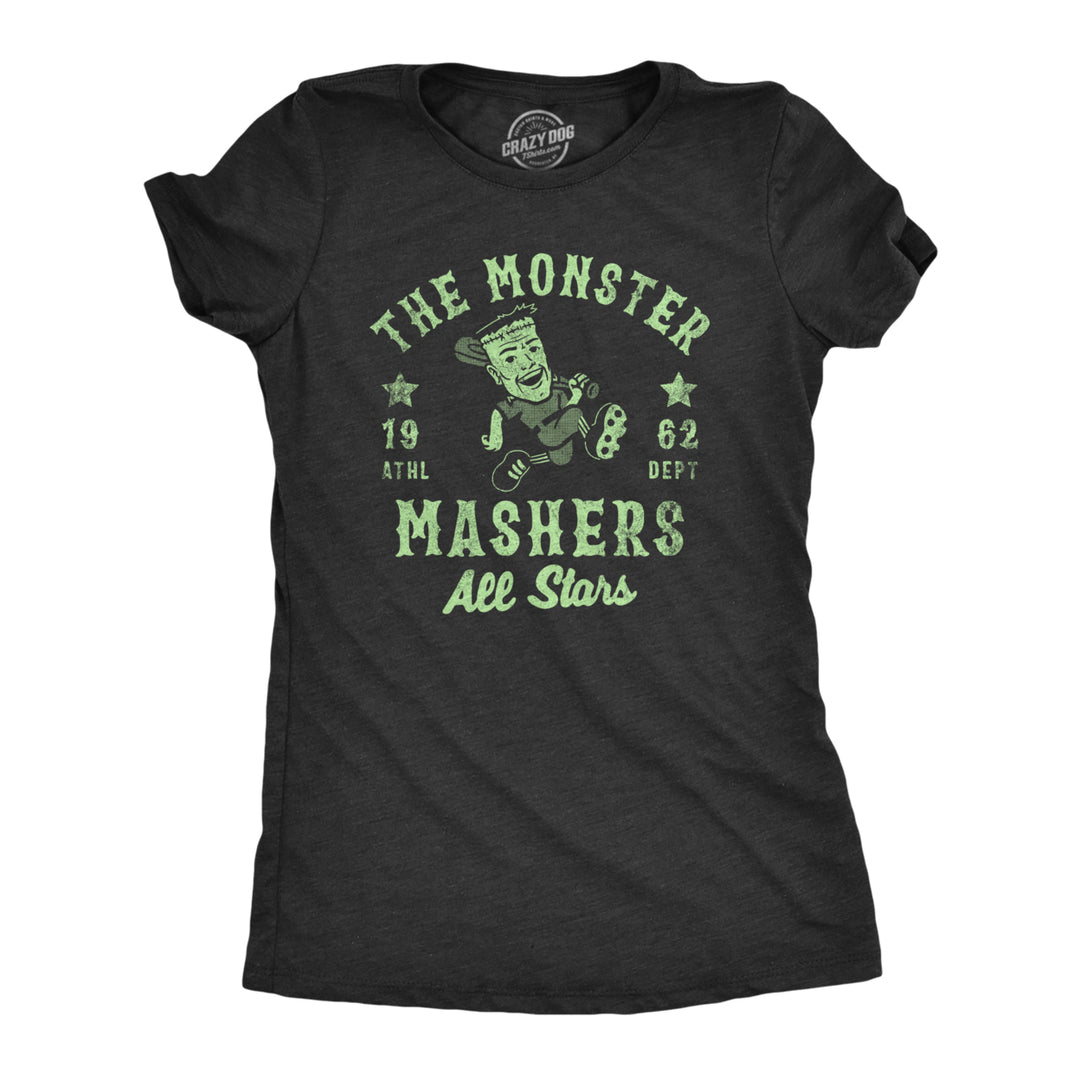 Womens The Monster Mashers All Stars T Shirt Funny Halloween Baseball Team Tee For Ladies Image 1