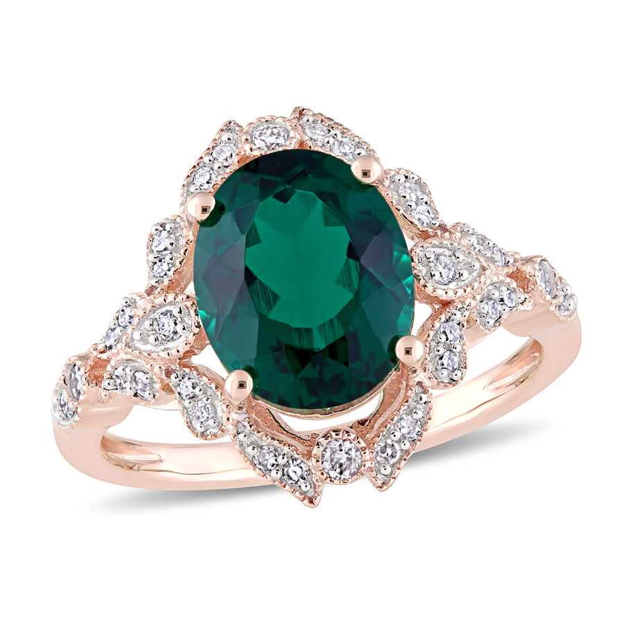 3.30 Carat (ctw) Lab-Created Oval Emerald Ring in 10K Rose Gold with Diamonds Image 1