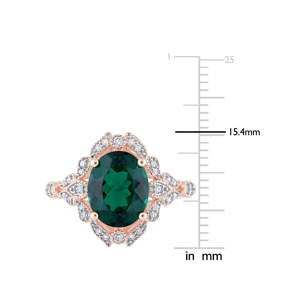 3.30 Carat (ctw) Lab-Created Oval Emerald Ring in 10K Rose Gold with Diamonds Image 3