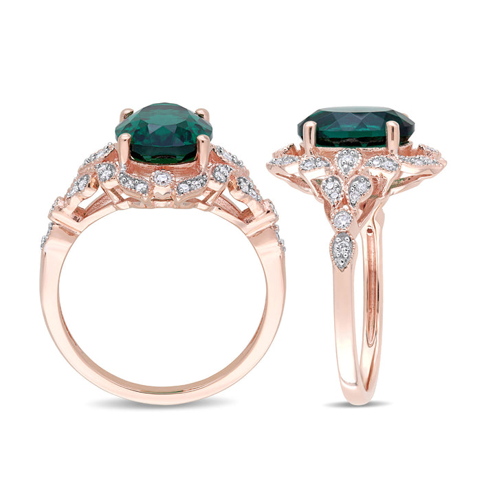 3.30 Carat (ctw) Lab-Created Oval Emerald Ring in 10K Rose Gold with Diamonds Image 4