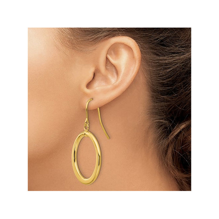 14K Yellow Gold Polished Flat Oval Dangle Earrings Image 3