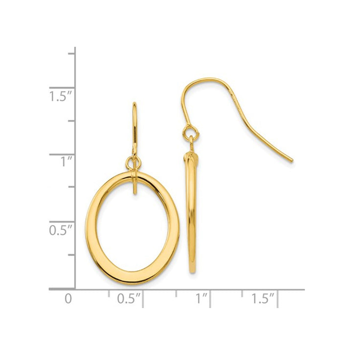 14K Yellow Gold Polished Flat Oval Dangle Earrings Image 4