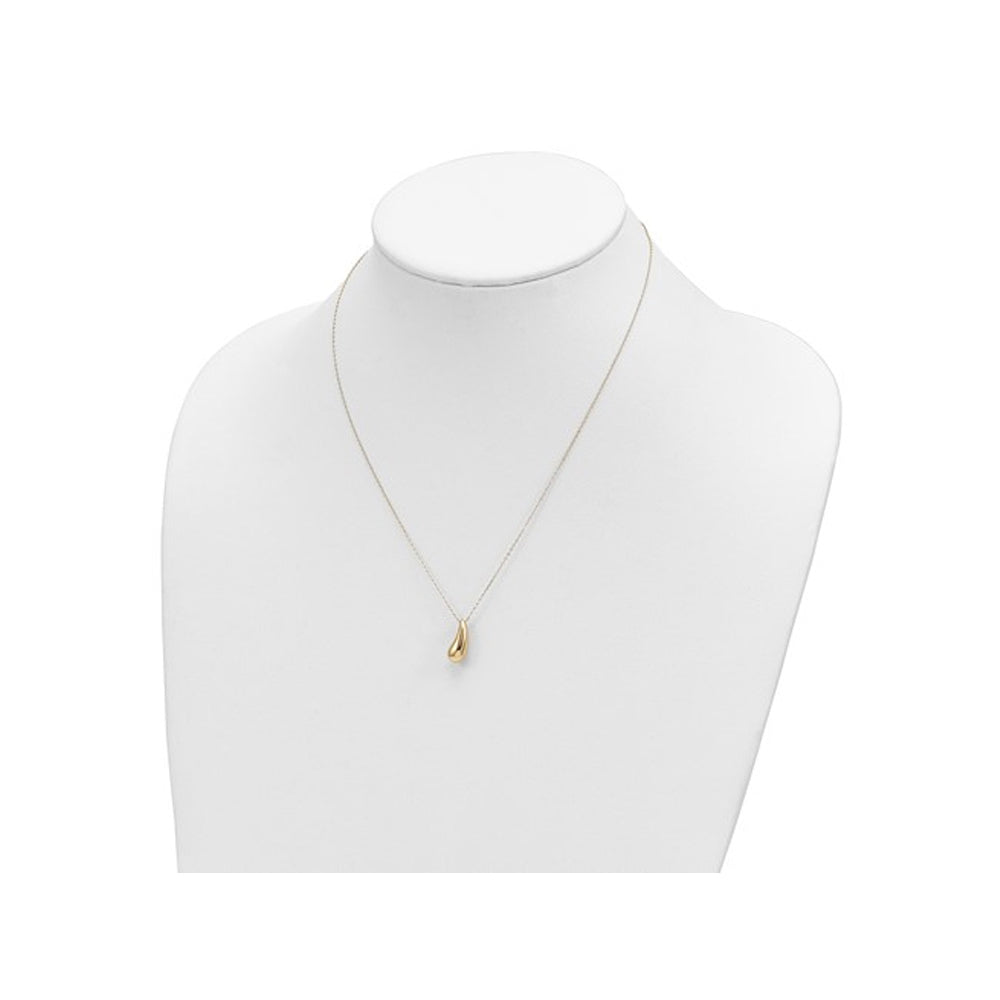 14K Yellow Gold Puffed Teardrop Necklace with 18 Inch Chain Image 2