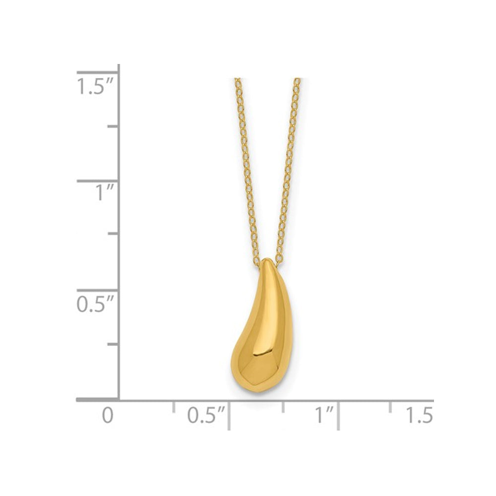 14K Yellow Gold Puffed Teardrop Necklace with 18 Inch Chain Image 3