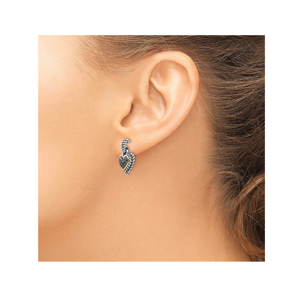 1/4 Carat (ctw) Black Diamond Heart Dangle Earrings in Sterling Silver Image 3