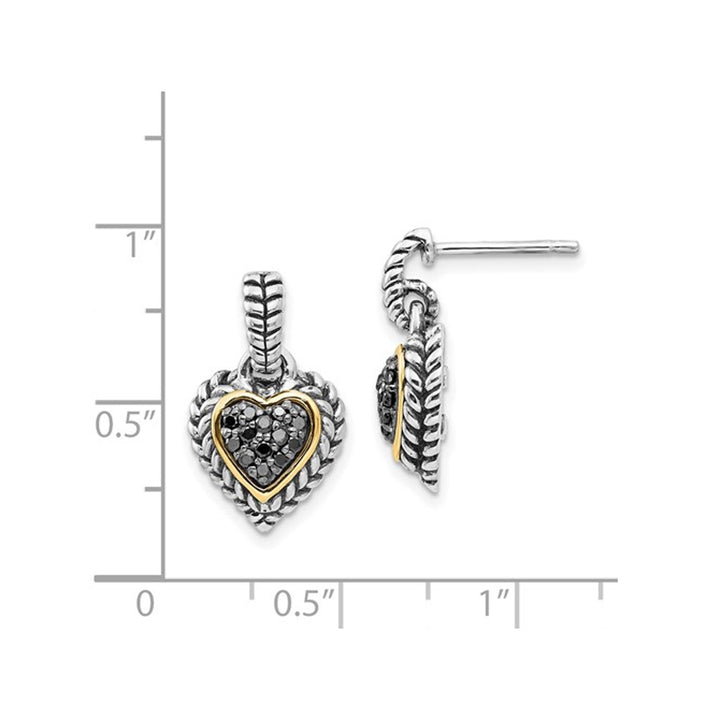 1/4 Carat (ctw) Black Diamond Heart Dangle Earrings in Sterling Silver Image 4