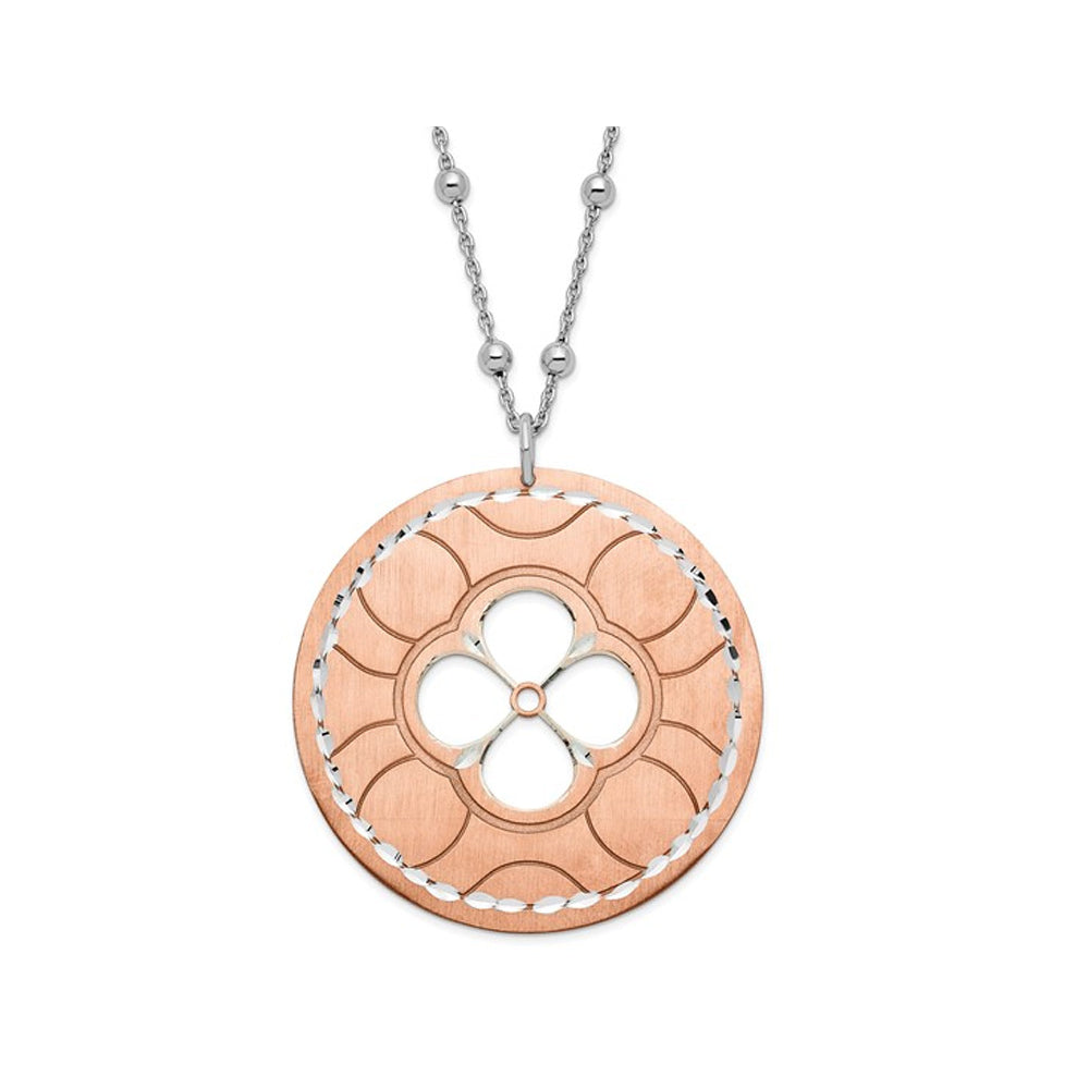 Rose Plated Sterling Silver Circle Necklace Pendant with Chain Image 1