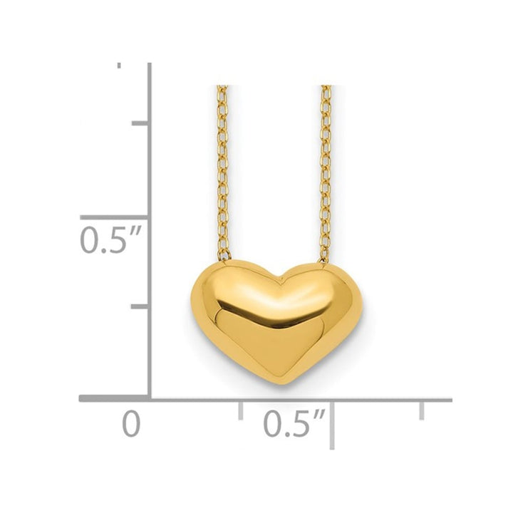 14K Yellow Gold Puffed Heart Charm Necklace Pendant with 18 Inch Chain Image 2