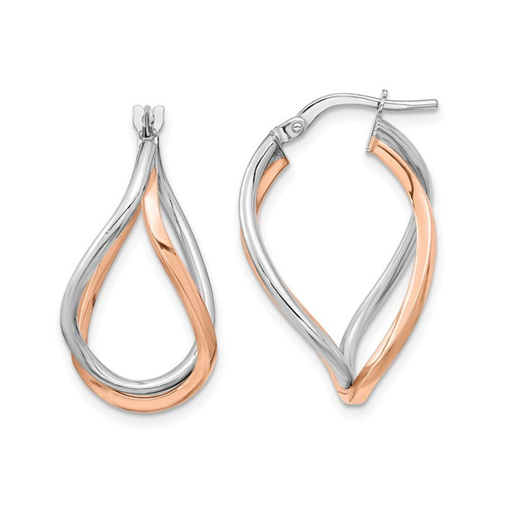 14K White and Rose Gold Twist Swirl Hoop Earrings Image 1