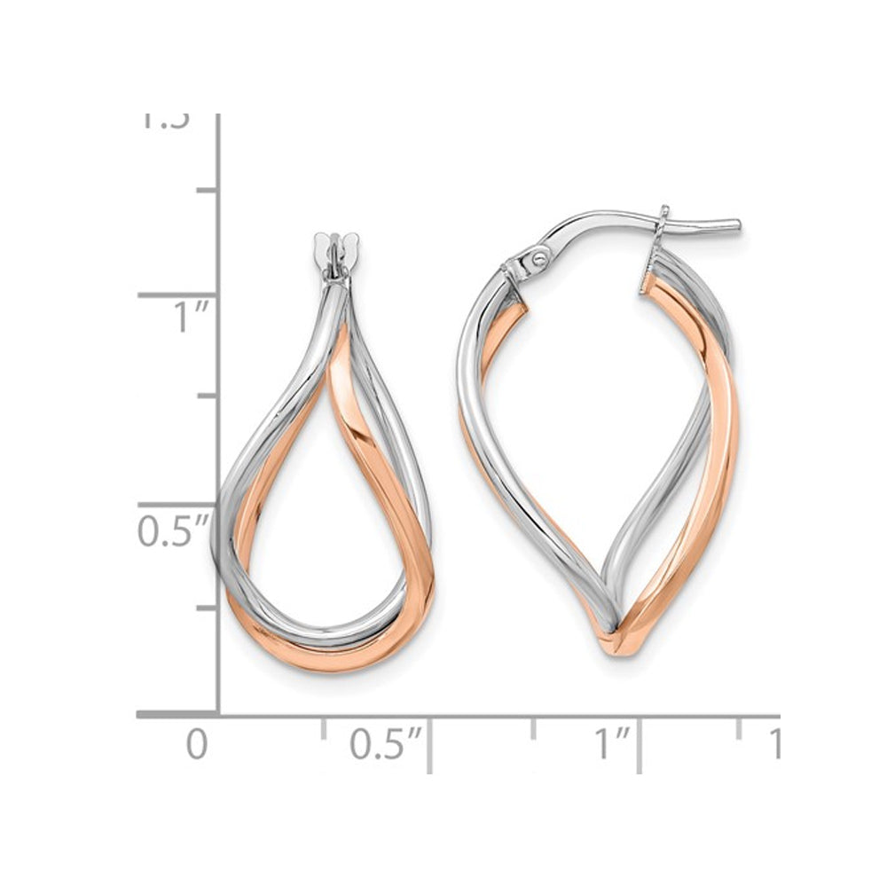 14K White and Rose Gold Twist Swirl Hoop Earrings Image 2