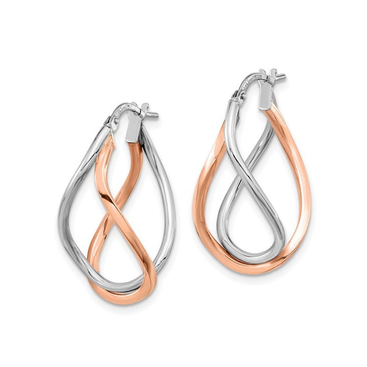 14K White and Rose Gold Twist Swirl Hoop Earrings Image 4