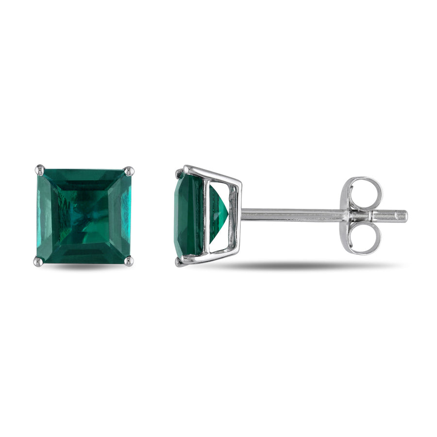 2.30 Carat (ctw) Lab-Created Emerald Square Solitaire Stud Earrings in 10K White Gold Image 1