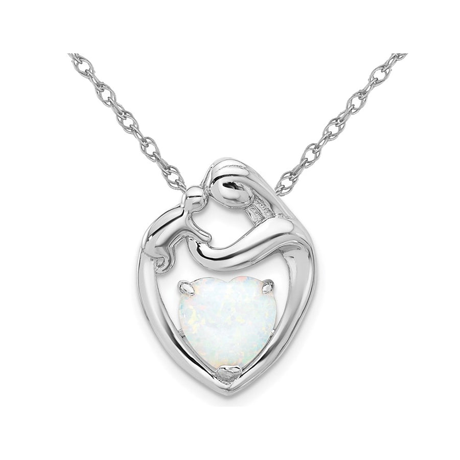 Sterling Silver Mother and Child Pendant Necklace with Lab-Created Opal and Chain Image 1