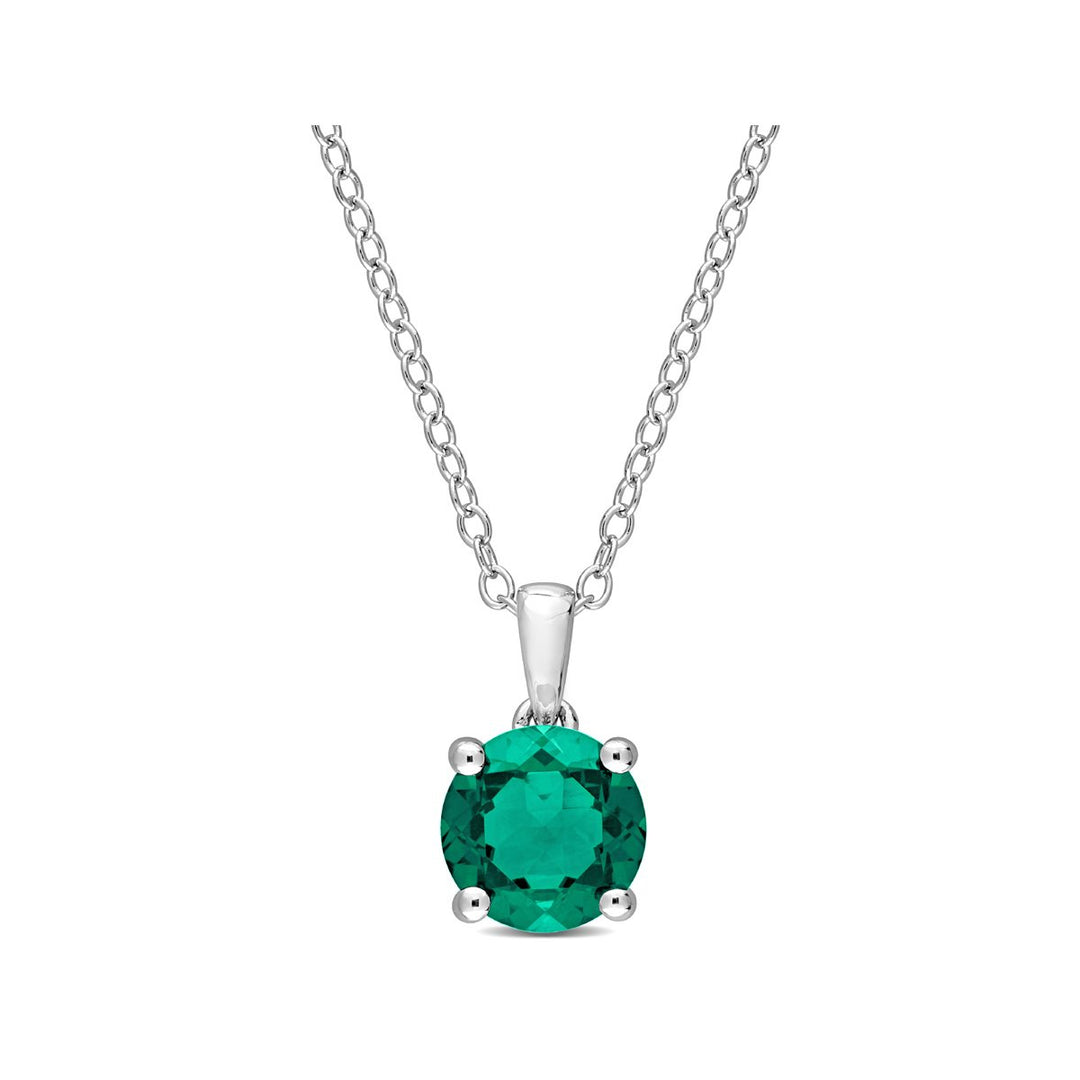 1.15 Carat (ctw) Lab-Created Emerald Solitaire Pendant Necklace in Sterling Silver with Chain Image 1