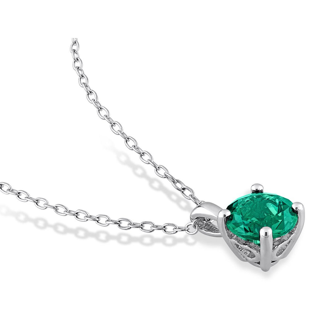 1.15 Carat (ctw) Lab-Created Emerald Solitaire Pendant Necklace in Sterling Silver with Chain Image 3