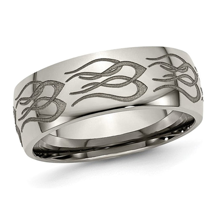 Mens Titanium Polished Flame Band Ring (8mm) Image 1