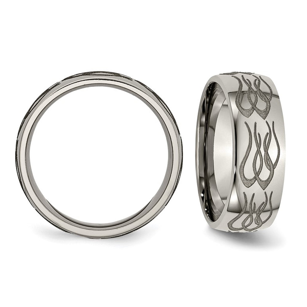 Mens Titanium Polished Flame Band Ring (8mm) Image 2