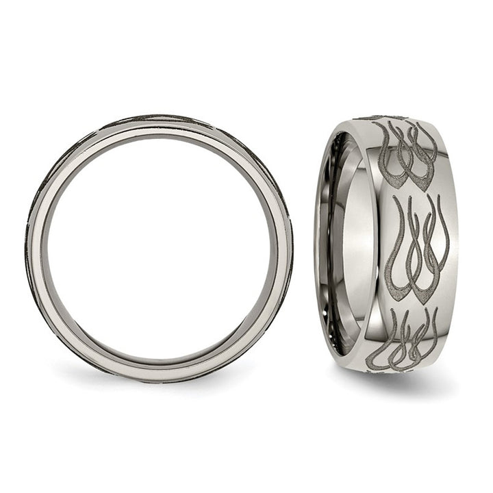 Mens Titanium Polished Flame Band Ring (8mm) Image 2