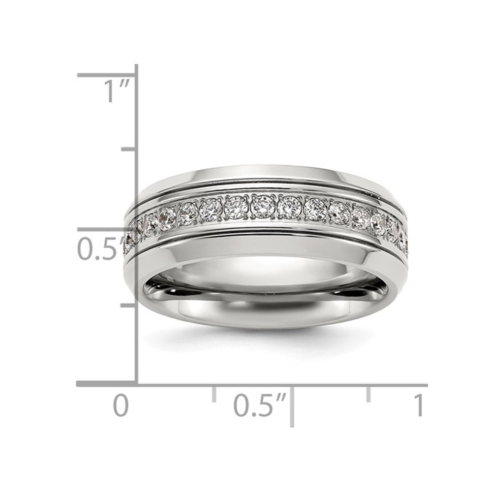 Mens Titanium Polished Band Ring with Synthetic Cubic Zirocnias (8mm) Image 3