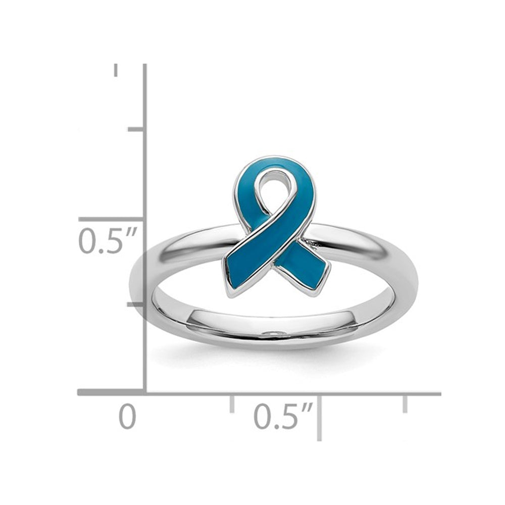 Sterling Silver Blue Enameled Awareness Ribbon Ring Image 3