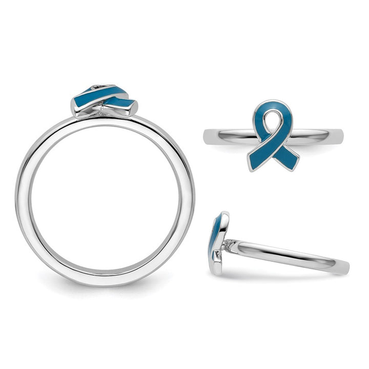 Sterling Silver Blue Enameled Awareness Ribbon Ring Image 4