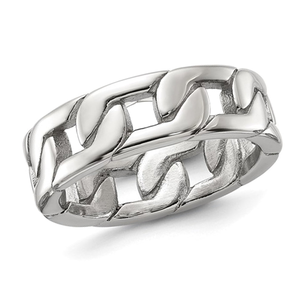 Mens Stainless Steel Polished Chain Link Band Ring (7mm) Image 1