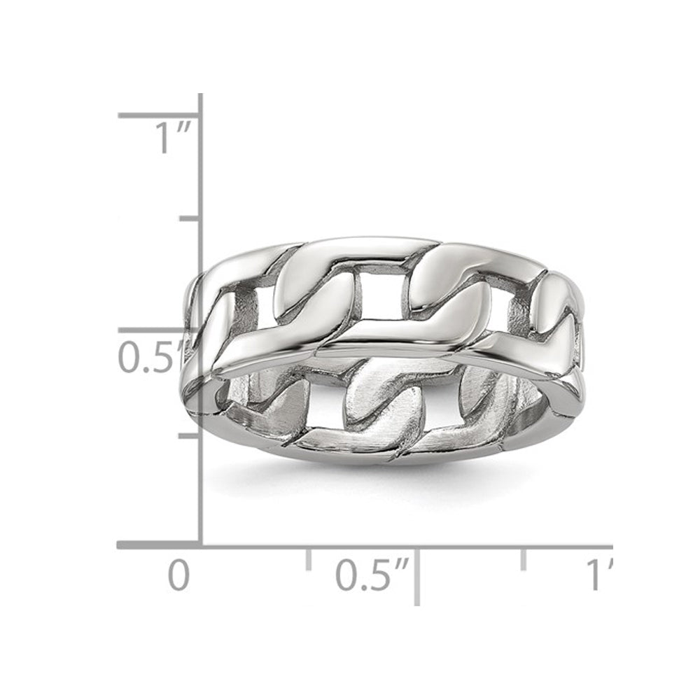 Mens Stainless Steel Polished Chain Link Band Ring (7mm) Image 3