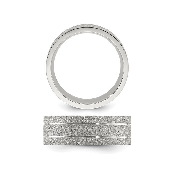 Mens Stainless Steel Polished Laser-cut Grooved Band Ring (8mm) Image 4