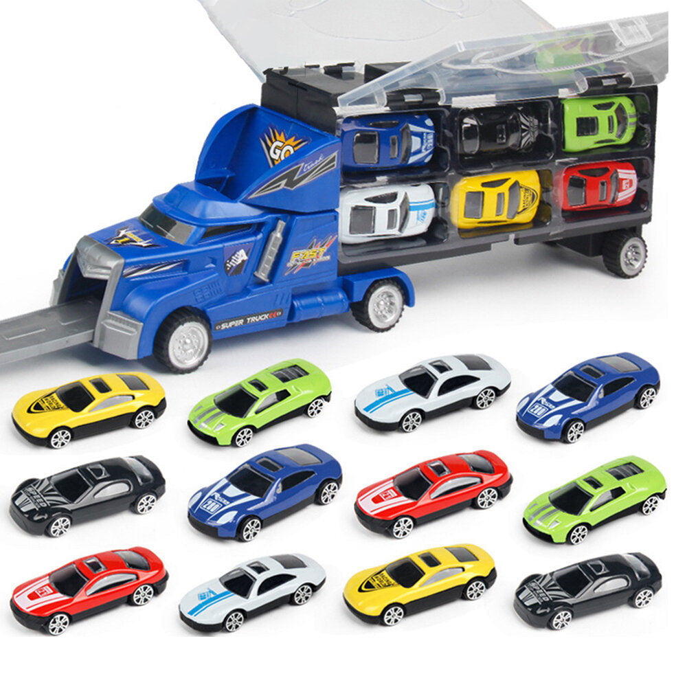12 Pcs Kid Car Model Set Truck Simulation Track Vehicle Toys Alloy Cars+Cartoon Car+Storage Truck Children Toys Gift Image 2