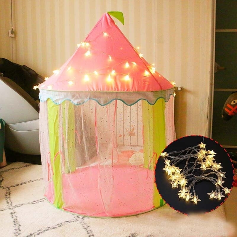 Kids Play Tent Princess Castle Playhouse With Star Lights Tent Gift for Kid  Pink Image 4