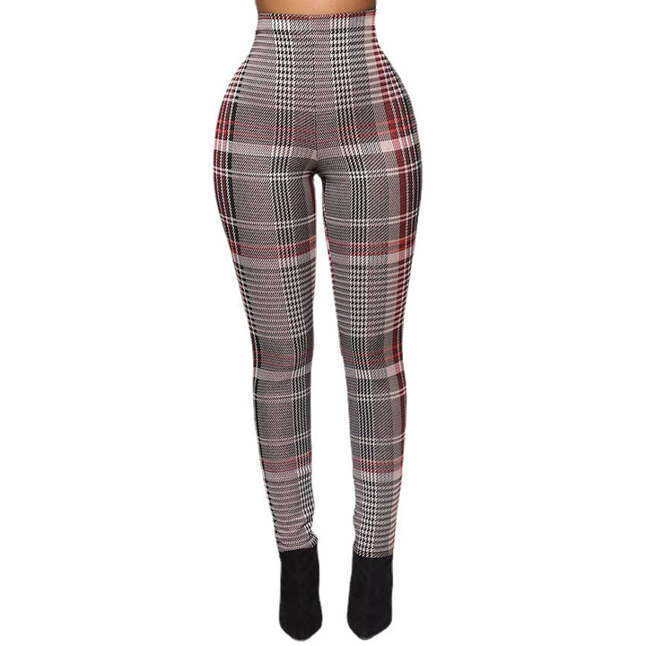 Womens Cotton High Waist Basic Casual Daily Outdoor Plaid Pants Image 2